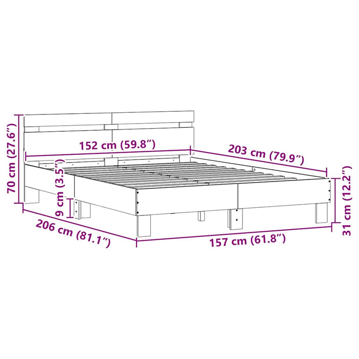 Cadru de pat cu led cu headboard Alb 152 x 203 cm Lemn compozit - WALTI WALTI