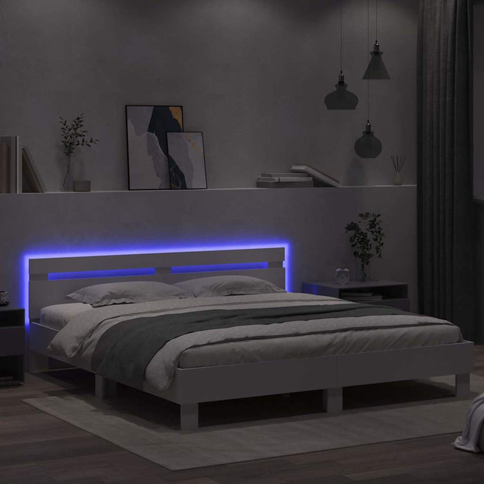 Cadru de pat cu led cu headboard Alb 193 x 203 cm Lemn compozit - WALTI WALTI