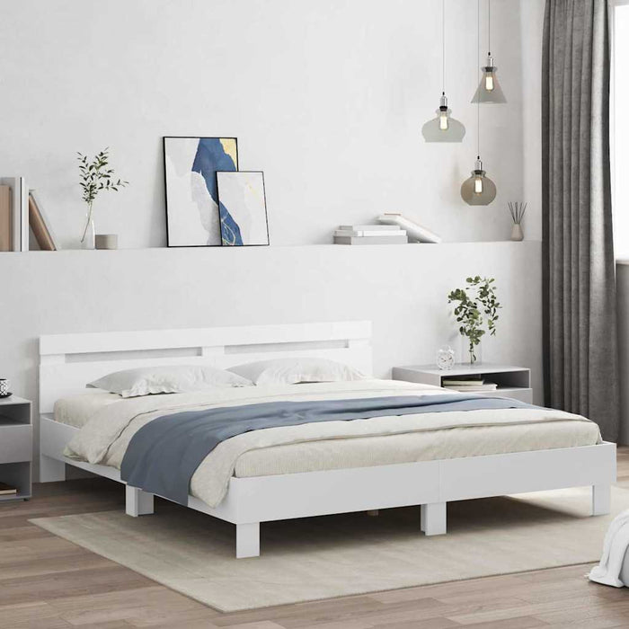 Cadru de pat cu led cu headboard Alb 193 x 203 cm Lemn compozit - WALTI WALTI