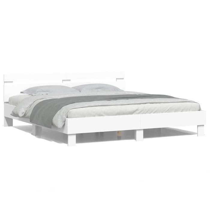 Cadru de pat cu led cu headboard Alb 193 x 203 cm Lemn compozit - WALTI WALTI