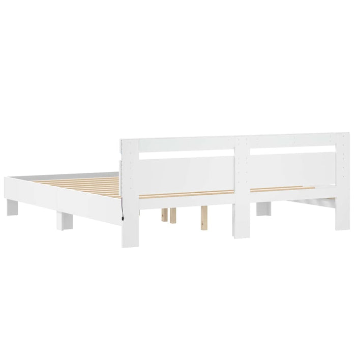 Cadru de pat cu led cu headboard Alb 193 x 203 cm Lemn compozit - WALTI WALTI