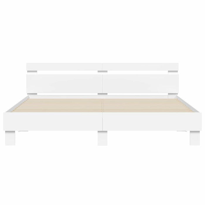 Cadru de pat cu led cu headboard Alb 193 x 203 cm Lemn compozit - WALTI WALTI