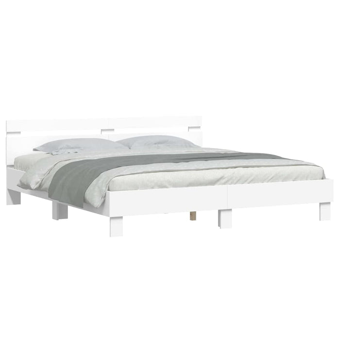 Cadru de pat cu led cu headboard Alb 193 x 203 cm Lemn compozit - WALTI WALTI