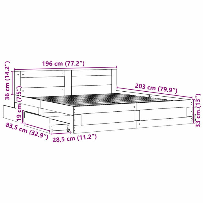 Cadru de pat cu sertar 2 pcs Sonoma 193 x 203 cm Lemn compozit - WALTI WALTI