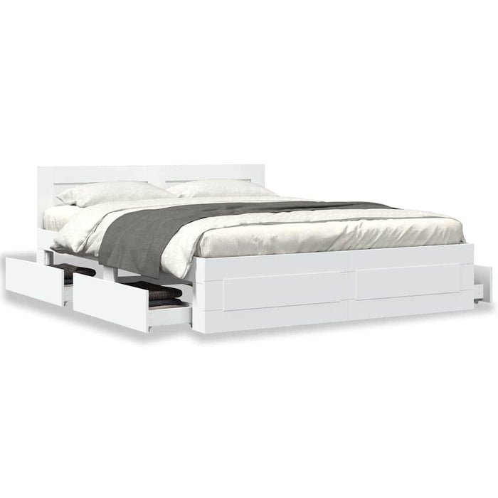Cadru de pat cu headboard 2 pcs Alb 150 x 200 cm Lemn compozit - WALTI WALTI