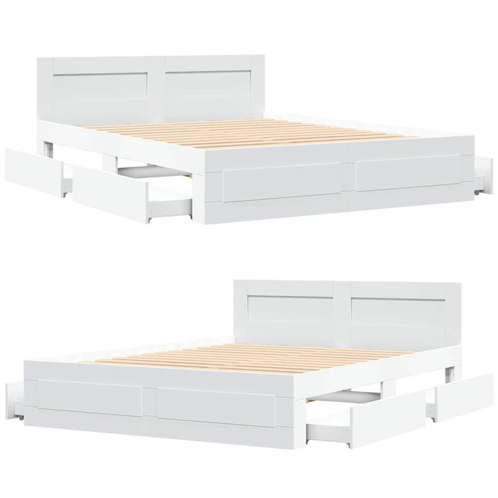 Cadru de pat cu headboard 2 pcs Alb 150 x 200 cm Lemn compozit - WALTI WALTI