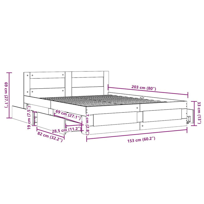 Cadru de pat cu headboard 2 pcs Alb 150 x 200 cm Lemn compozit - WALTI WALTI
