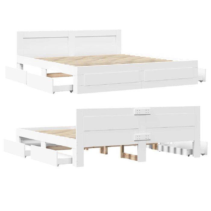 Cadru de pat cu headboard 2 pcs Alb 193 x 203 cm Lemn compozit - WALTI WALTI