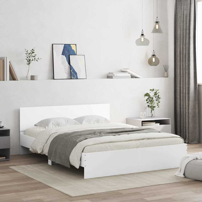 Cadru de pat cu headboard Alb 152 x 203 cm Lemn compozit - WALTI WALTI