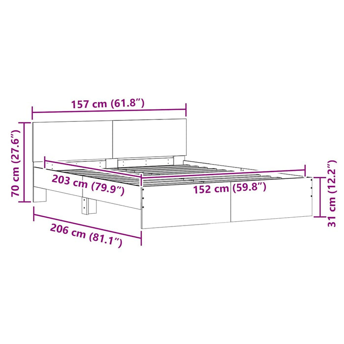 Cadru de pat cu headboard Alb 152 x 203 cm Lemn compozit - WALTI WALTI