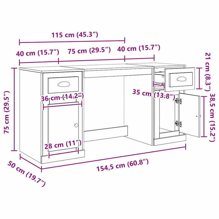 Birou cu dulap Lemn Vechi Lemn prelucrat 154,5 x 50 x 75 cm - WALTI WALTI