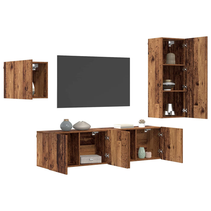 Cabinet TV Pe perete 4 pcs Lemn Vechi Lemn compozit - WALTI WALTI