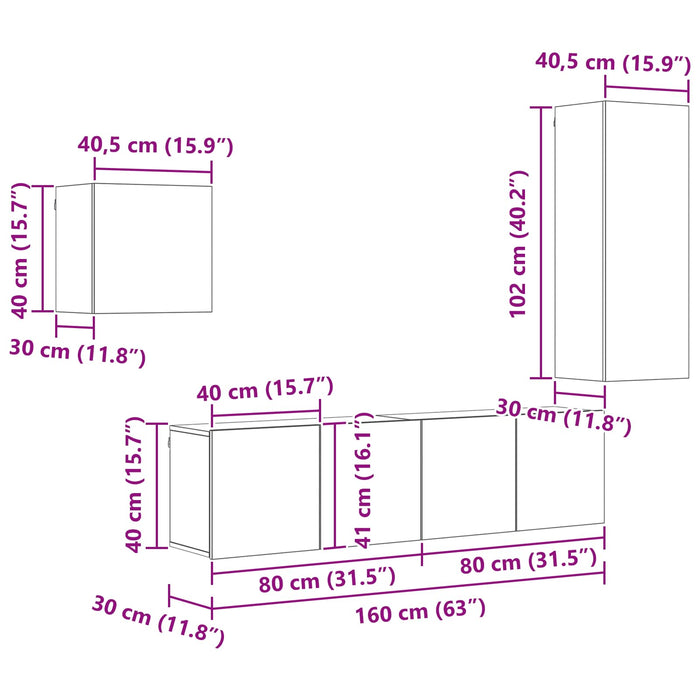 Cabinet TV Pe perete 4 pcs Lemn Vechi Lemn compozit - WALTI WALTI