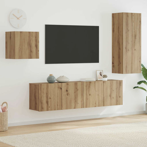 Cabinet TV Pe perete 4 pcs Stejar Artizanal Lemn compozit - WALTI WALTI
