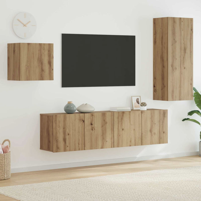 Cabinet TV Pe perete 4 pcs Stejar Artizanal Lemn compozit - WALTI WALTI