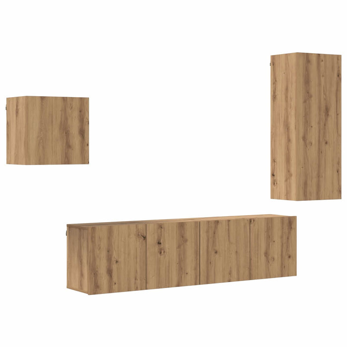 Cabinet TV Pe perete 4 pcs Stejar Artizanal Lemn compozit - WALTI WALTI