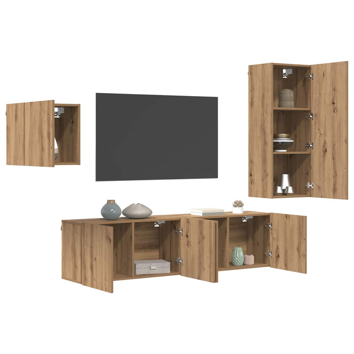 Cabinet TV Pe perete 4 pcs Stejar Artizanal Lemn compozit - WALTI WALTI