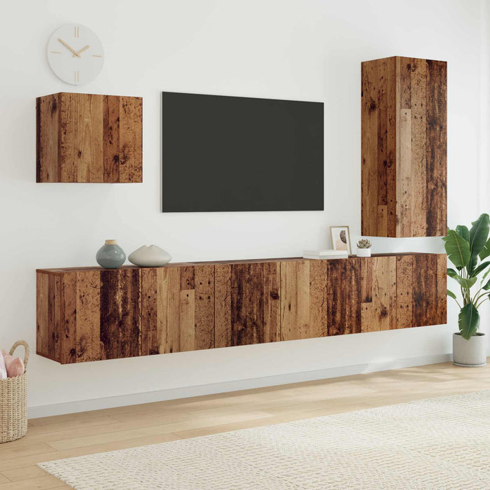 Unitate TV de Perete Pe perete 5 pcs Lemn Vechi Lemn compozit - WALTI WALTI