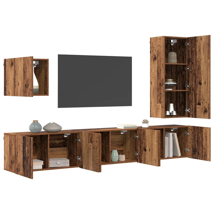 Unitate TV de Perete Pe perete 5 pcs Lemn Vechi Lemn compozit - WALTI WALTI