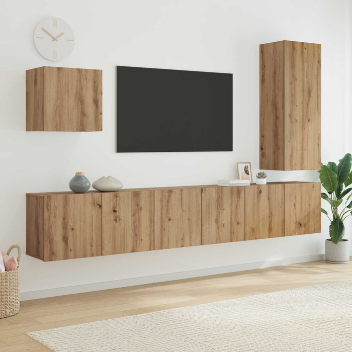 Unitate TV de Perete 5 pcs Stejar Artizanal Lemn compozit - WALTI WALTI