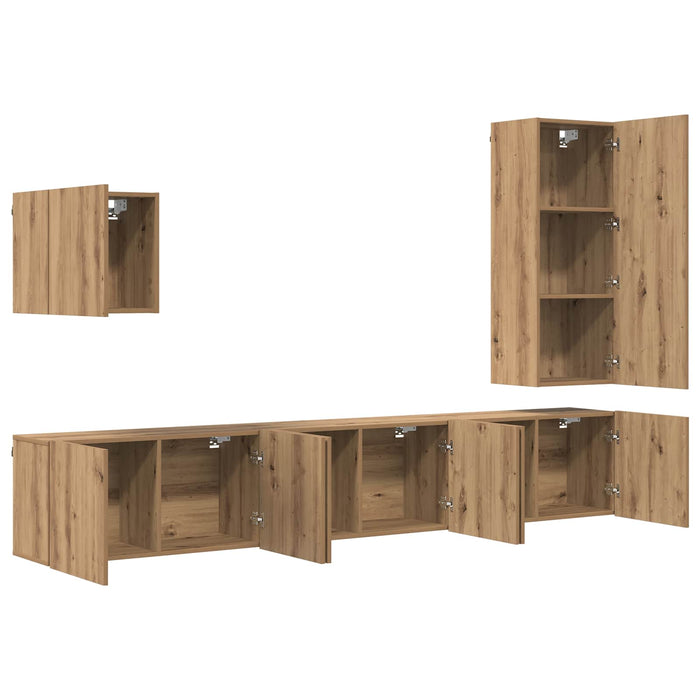 Unitate TV de Perete 5 pcs Stejar Artizanal Lemn compozit - WALTI WALTI