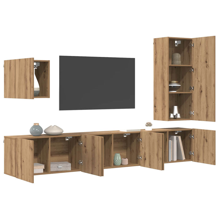 Unitate TV de Perete 5 pcs Stejar Artizanal Lemn compozit - WALTI WALTI
