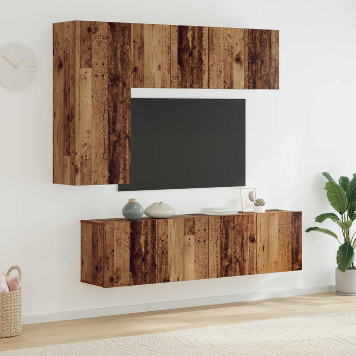 Unitate TV de Perete Pe perete 5 pcs Lemn Vechi Lemn compozit - WALTI WALTI
