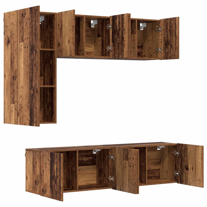 Unitate TV de Perete Pe perete 5 pcs Lemn Vechi Lemn compozit - WALTI WALTI