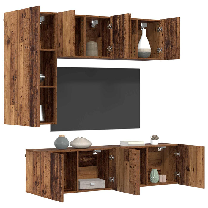 Unitate TV de Perete Pe perete 5 pcs Lemn Vechi Lemn compozit - WALTI WALTI