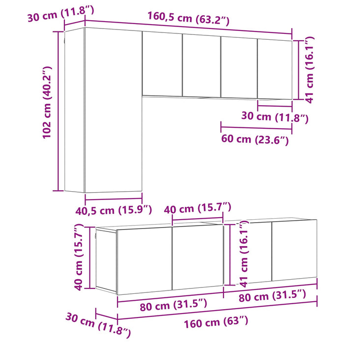 Unitate TV de Perete Pe perete 5 pcs Lemn Vechi Lemn compozit - WALTI WALTI