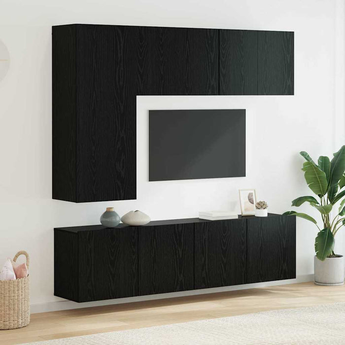 Unitate TV de Perete Pe perete 5 pcs Stejar Negru Lemn compozit - WALTI WALTI