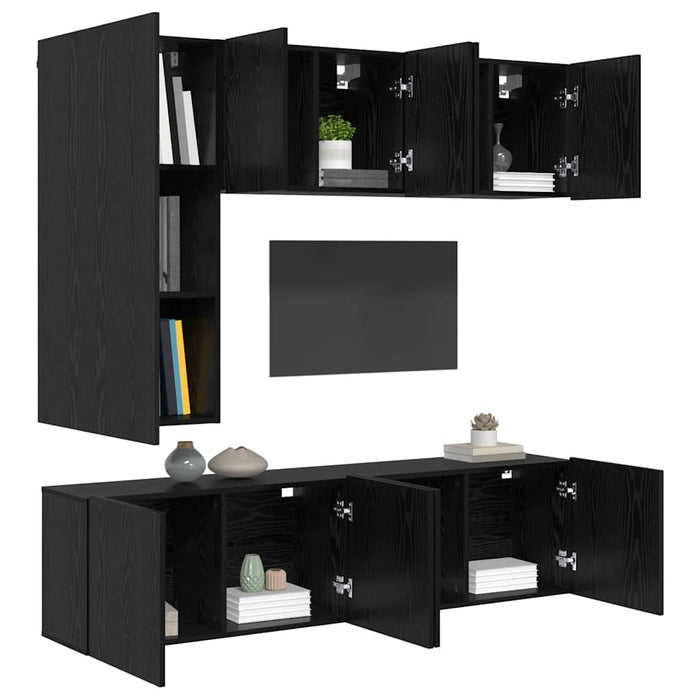 Unitate TV de Perete Pe perete 5 pcs Stejar Negru Lemn compozit - WALTI WALTI