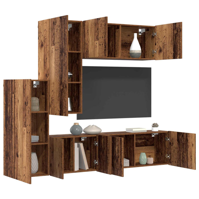 Unitate TV de Perete Pe perete 5 pcs Lemn Vechi Lemn compozit - WALTI WALTI