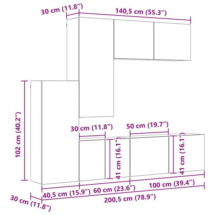 Unitate TV de Perete Pe perete 5 pcs Lemn Vechi Lemn compozit - WALTI WALTI