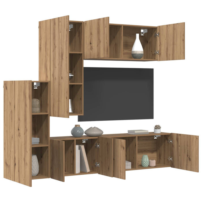 Unitate TV de Perete 5 pcs Stejar Artizanal Lemn compozit - WALTI WALTI