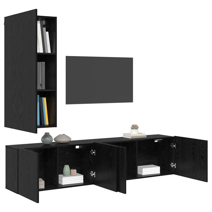 Set Dulap pentru Televizor Montat pe Perete 5 pcs Stejar negru - WALTI WALTI