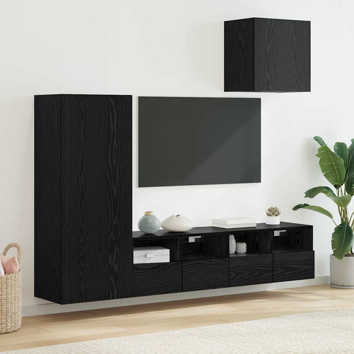Unități pentru Pereți de TV 4 pcs Stejar Negru Lemn compozit - WALTI WALTI