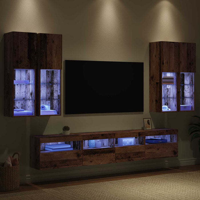 Set Dulap TV pe Perete cu Lămpi LED cu led 7 pcs Lemn vechi - WALTI WALTI