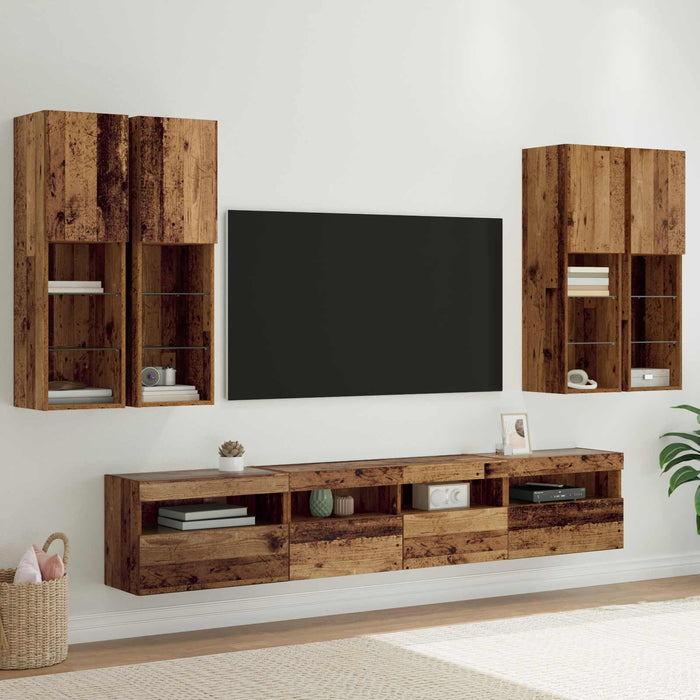 Set Dulap TV pe Perete cu Lămpi LED cu led 7 pcs Lemn vechi - WALTI WALTI