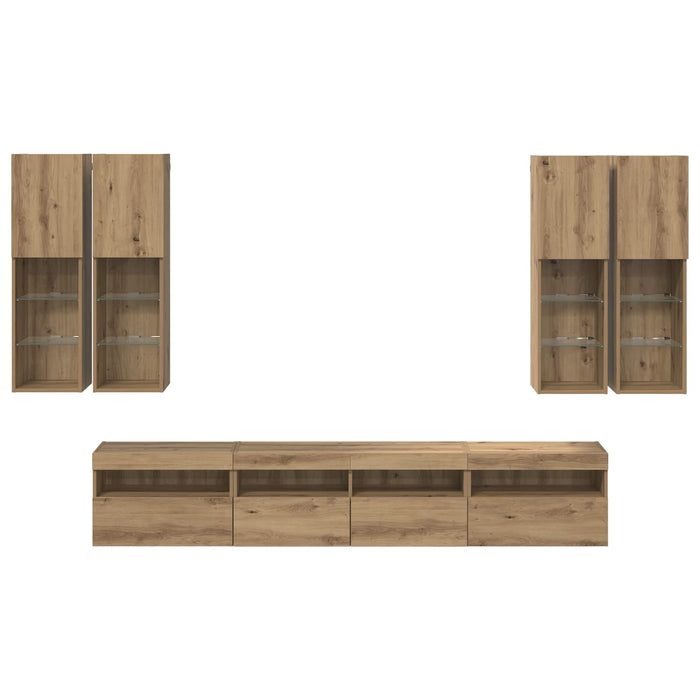 Set Dulap TV pe Perete cu Lămpi LED 7 pcs stejar artizanal - WALTI WALTI