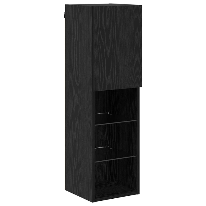 Set Dulap TV pe Perete cu Lămpi LED cu led 7 pcs Stejar Negru - WALTI WALTI