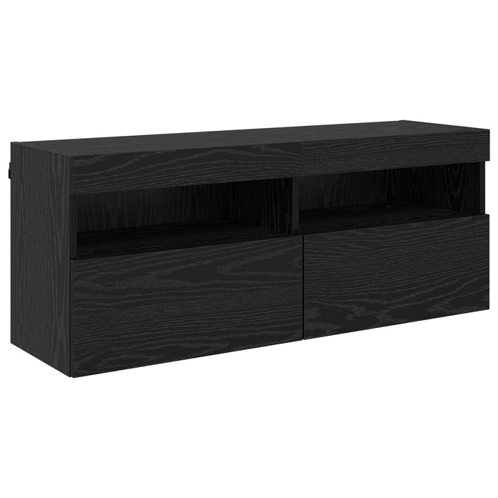 Set Dulap TV pe Perete cu Lămpi LED cu led 7 pcs Stejar Negru - WALTI WALTI