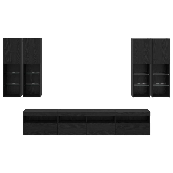 Set Dulap TV pe Perete cu Lămpi LED cu led 7 pcs Stejar Negru - WALTI WALTI