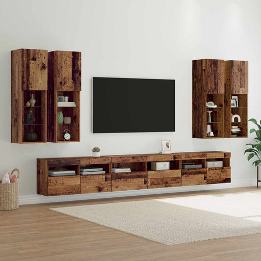Set Dulap pentru Televizor Montat pe Perete 7 pcs Lemn Vechi - WALTI WALTI