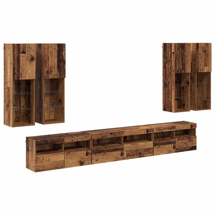 Set Dulap pentru Televizor Montat pe Perete 7 pcs Lemn Vechi - WALTI WALTI