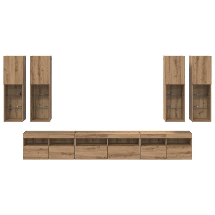Set Dulap pentru Televizor Montat pe Perete 7 pcs Lemn compozit - WALTI WALTI
