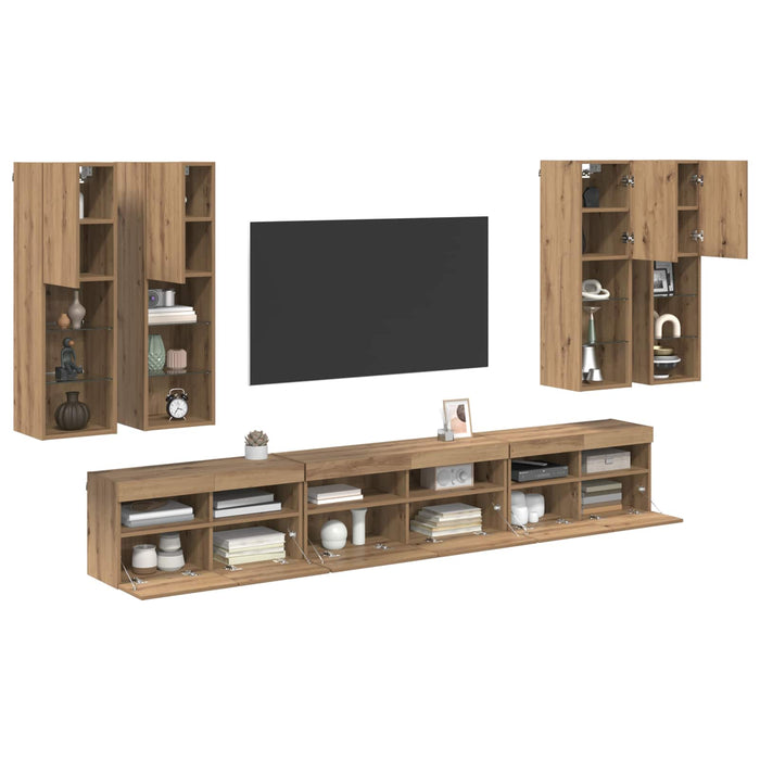 Set Dulap pentru Televizor Montat pe Perete 7 pcs Lemn compozit - WALTI WALTI
