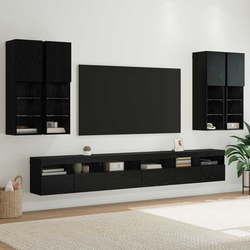Set Dulap pentru Televizor Montat pe Perete 7 pcs Stejar Negru - WALTI WALTI