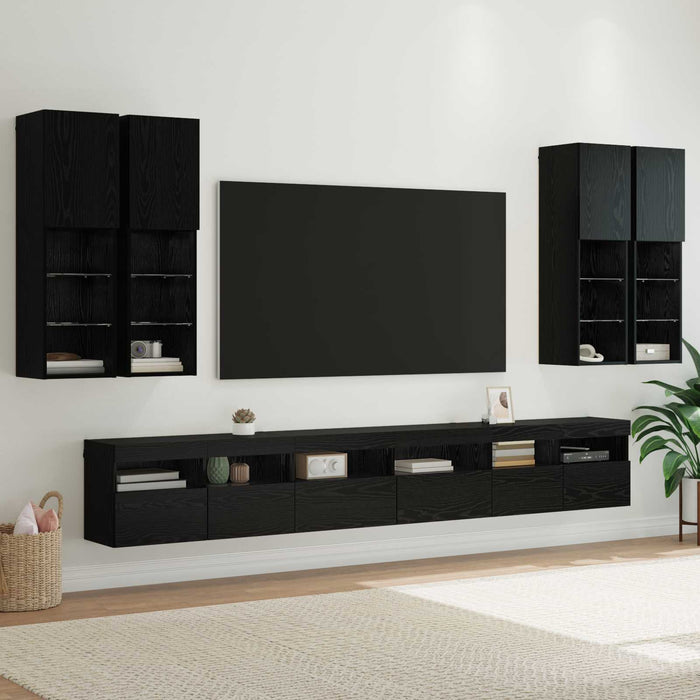 Set Dulap pentru Televizor Montat pe Perete 7 pcs Stejar Negru - WALTI WALTI