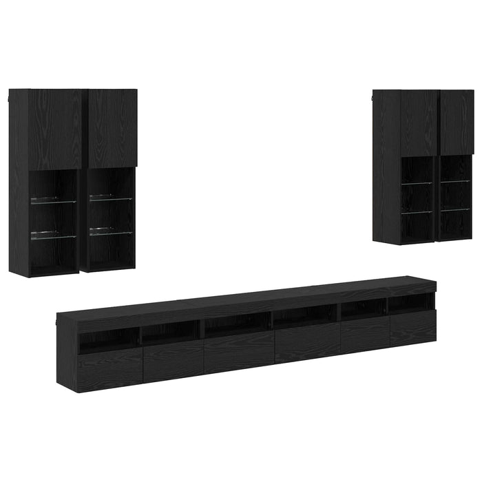 Set Dulap pentru Televizor Montat pe Perete 7 pcs Stejar Negru - WALTI WALTI
